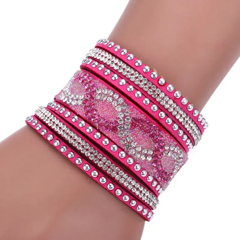 New Hot Sale Fashion 10 Colors Layer Leather Bracelet Charm Bracelets Bangles For Women Buttons Adjust Size 1pcs