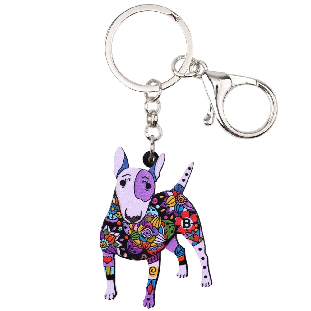 WEVENI Acrylic Original Bull Terrier Dog Key Chain Key Ring Bag Charm Man Car Pendant Statement Hot Trendy Jewelry For Women