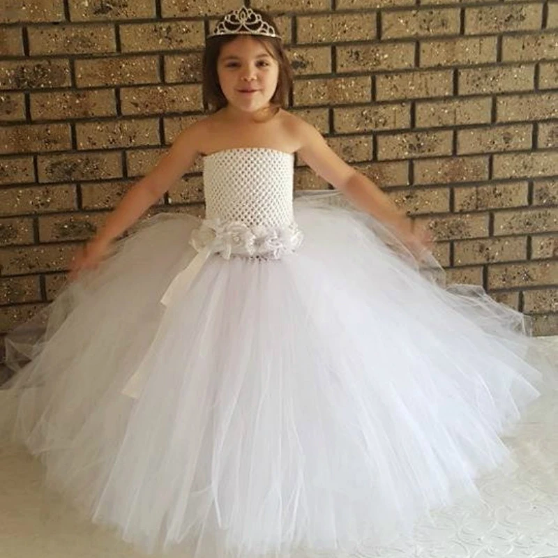 

Princess Flower Girl Dresses for Wedding Party with Flora Belt White Baby Girl Baptism Dress Girl Tutu Dress for Party Occasion