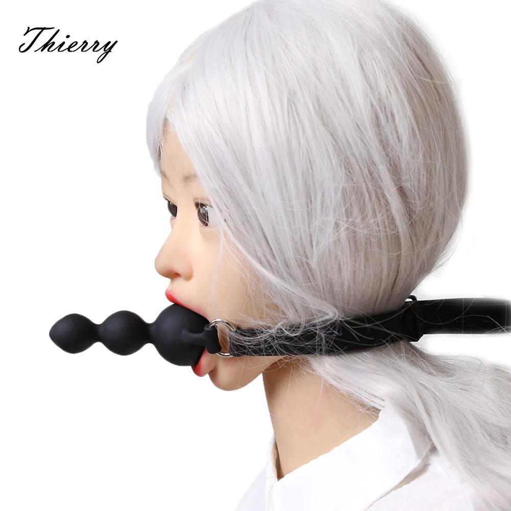 Thierry Silicone Multiple Ball Gag Strap On Open Mouth Anal Plug With Locking Buckles Silicone Harness Bondage Toys For Couples