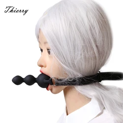 Thierry Silicone Multiple Ball Gag Strap On Open Mouth Anal Plug With Locking Buckles Silicone Harness Bondage Toys For Couples