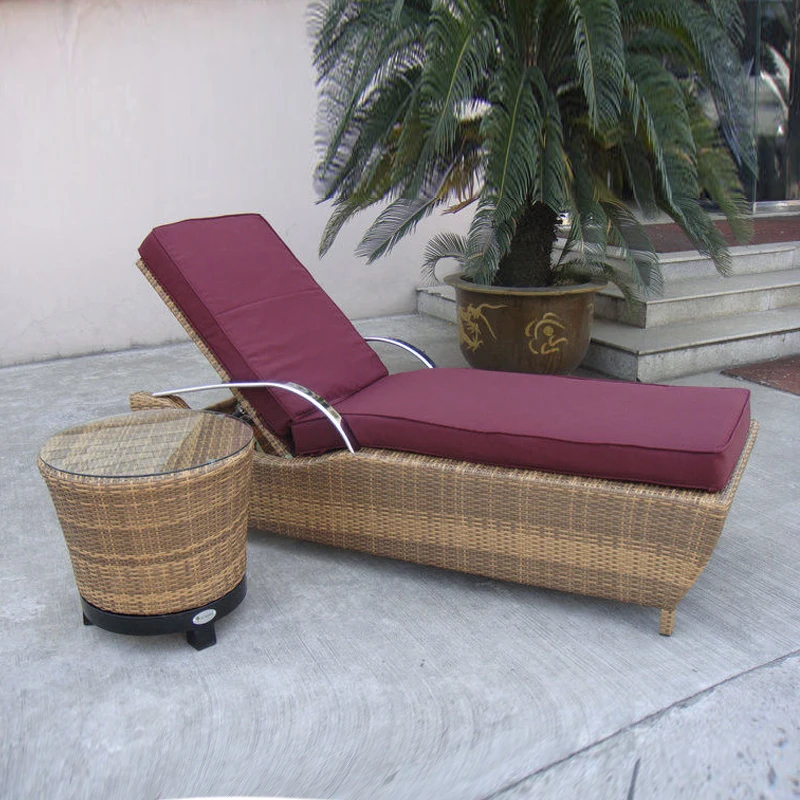 2pcs Waterproof Cane Sun Lounger , Resin Wicker Chaise Lounge Set transport by sea