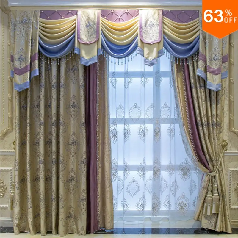 Yellow with green embroidery patchwork pink curtains for hotel Classic elegant Bed Room Curtains golden design for Living Room