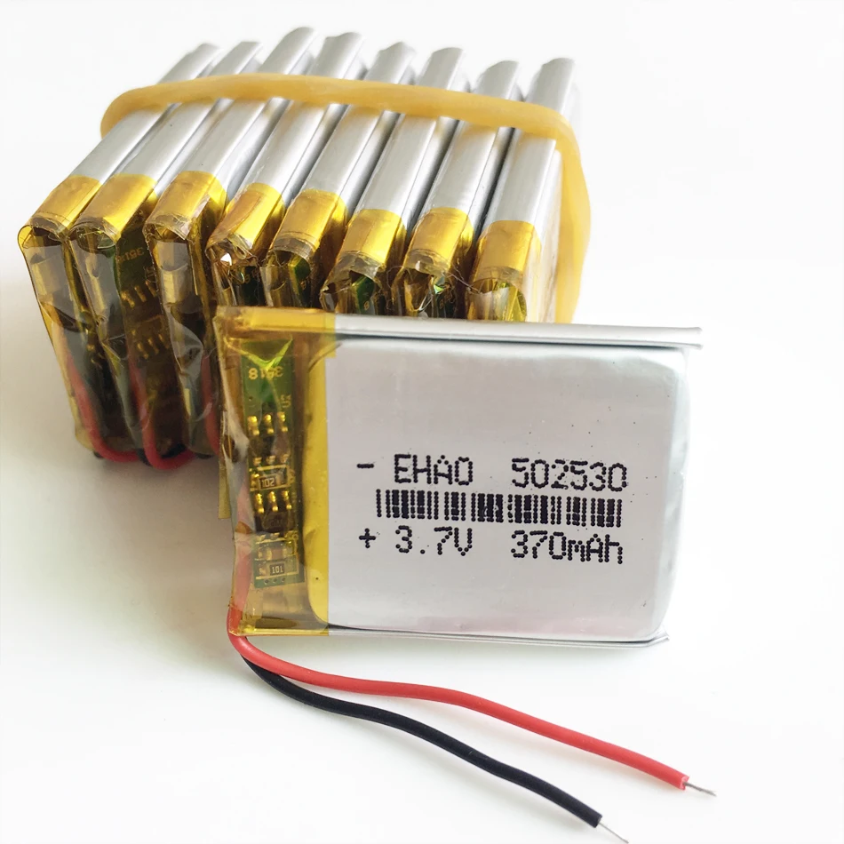 10 PCS 3.7V 370mAh Bateria recarregável LiPo de polímero de lítio 502530   Células para Mp3 GPS PSP Smart Watch peça eletrônica Blutooth