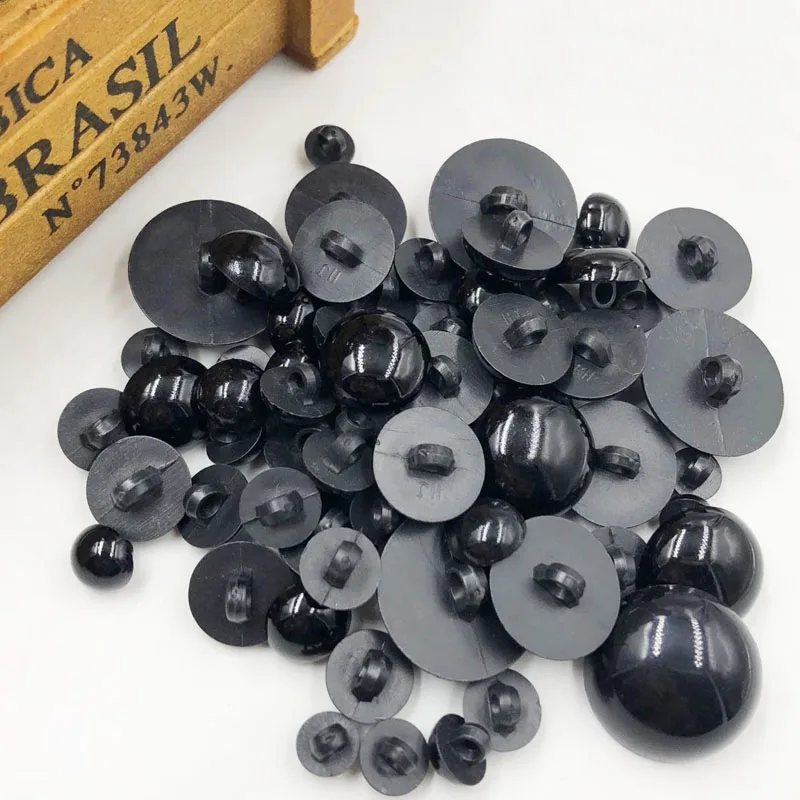 50pcs Mix Black Buttons Plastic For Scrapbooking Half-Pearl Shank Buttons Animal Eyes For Toys DIY Hand Clothing Sewing PT260