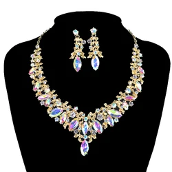 Fashion Crystal Indian Necklace Earring  Jewelry Sets For Women Brides Bridal Wedding Party Costume Jewellery Accessories