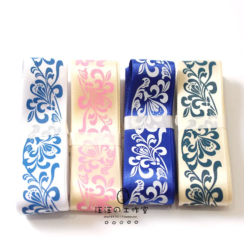 1meter/lot 25 mm  blue and white porcelain Grosgrain ribbons DIY handmade bag bowknot hairpin hair ornament materials accessorie