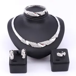 Bridal Gift Nigerian Woman Wedding African Beads Jewelry Set Brand Dubai Silver Color Crystal Jewelry Sets Wholesale Design