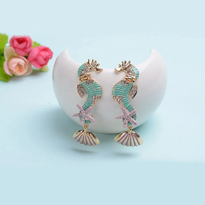 Women\'s fashion brand new arrival gorgeous colourful sea horses earrings