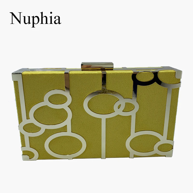 

Nuphia Bolsas Faux Suede Evening Bags and Party Clutches Women Handbags Shoulder Crossbody Bag Metal Frame Box Clutch for Prom