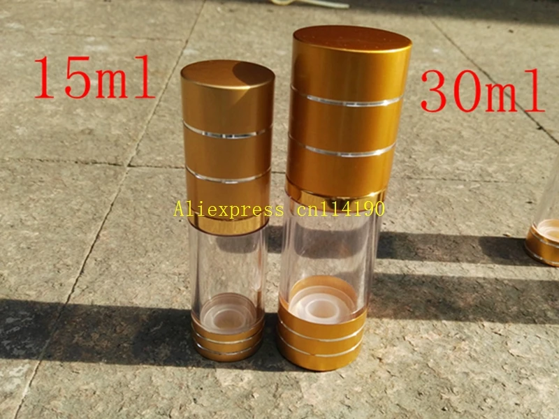 500pcs/lot 15ML Vacuum bottle empty Vacuum Pump Gold Cap bottles 30ML Perfume Bottle For Essence Lotion