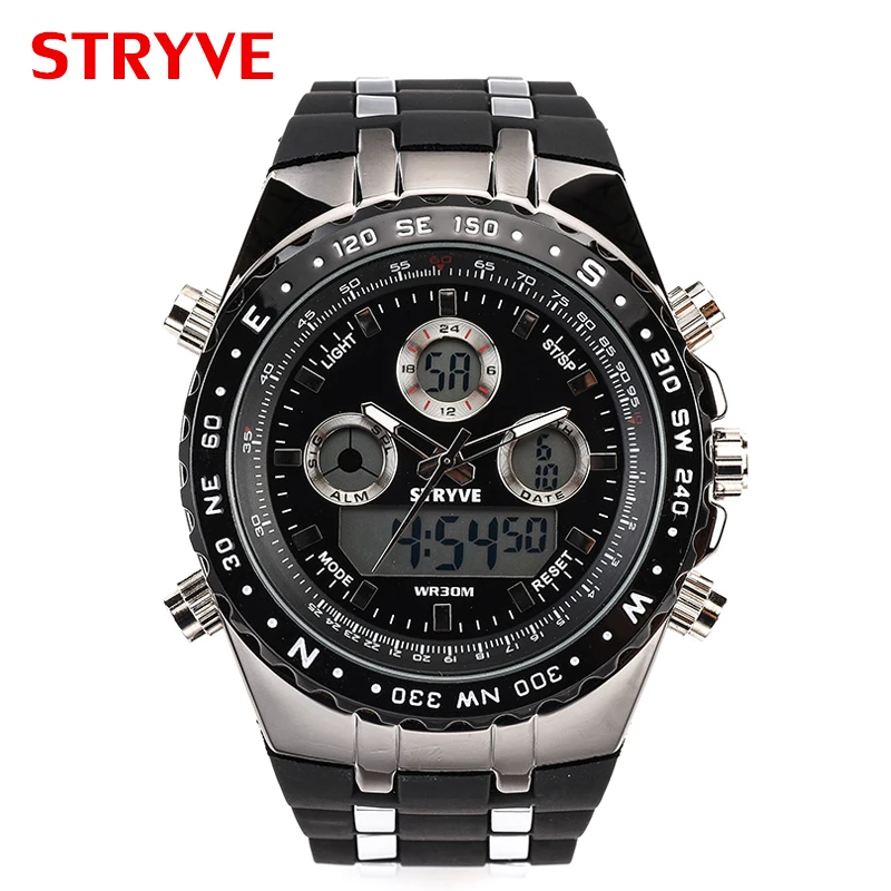 Montre Homme Stryve S8002 Sports Watches Army Military Heavy Dial Alarm Led Analog Clock Luxury Stryve Men Digital analog Watch