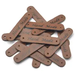 KALASO Wholesale 30pcs Brown Handmade Labels Clothes Garment PU Leather Labels Hand Made Tags Jeans Bags Shoes Sewing Supplies