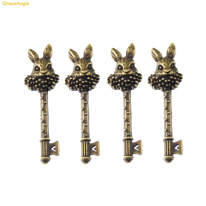 GraceAngie 10pcs Vintage Mr.Rabbit Key Shape Bronze Tone Alloy Retro Style Charms DIY Necklace Findings Jewelry Making Materials