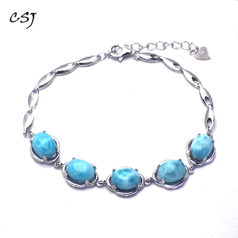 

CSJ Natural Blue Larimar Bracelet Sterling 925 Silver High Quality Larimar Fine Jewelry Women girl's Wedding birthday Party Gift