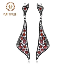 GEM'S BALLET Natural Red Garnet Gemstone Earrings 925 Sterling Sliver Vintage Gothic Punk Drop Earrings For Women Party Jewelry