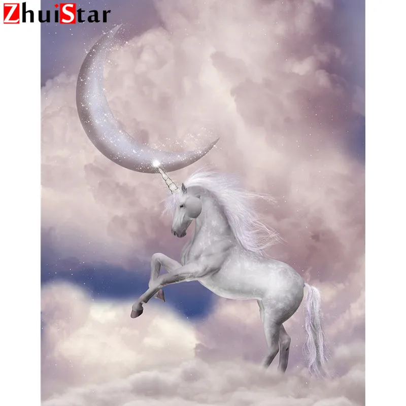 5D DIY full Square Diamond unicorn moon  Diamond painting Cross Stitch Diamond Mosaic Diamond Wall Sticker Home Decor XY1