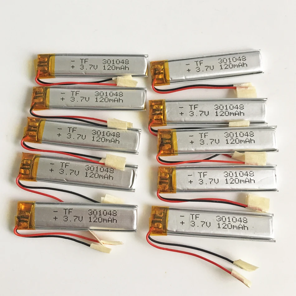 Lot 10 PCS 3.7v 120mAh 301048 Lithium Polymer Li-Po Rechargeable Battery For Mp3 GPS PSP Bluetooth Recorder Headphone Headset