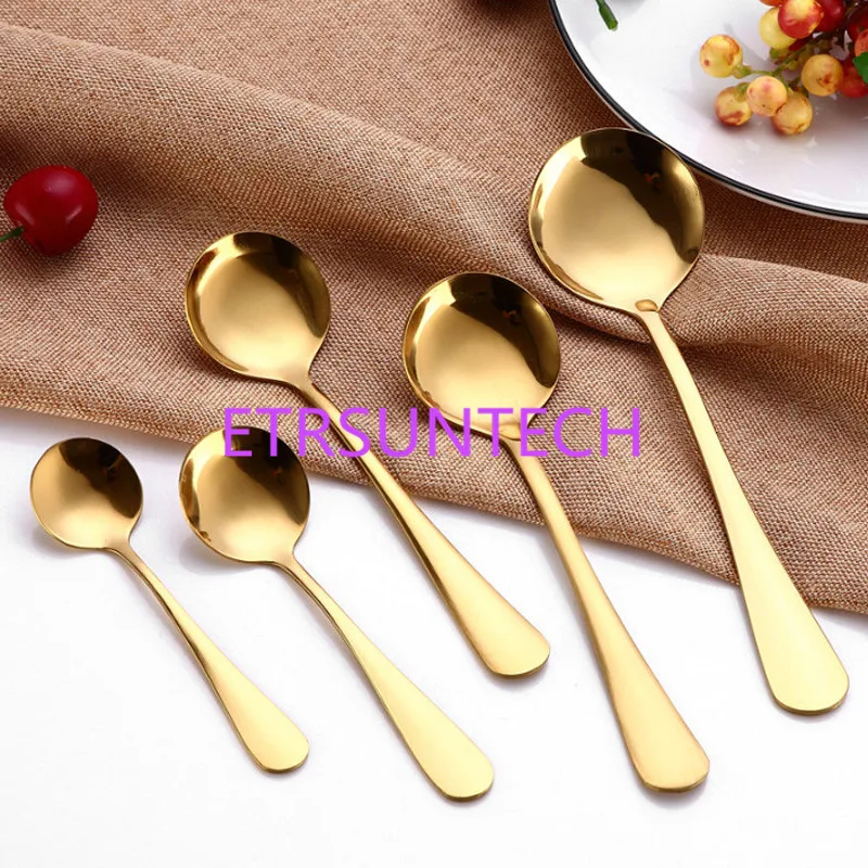 100pcs/lot Golden Tea Spoon Stainless Steel Mini Gold Coffee Spoon For Milk Tea Small Dinnerware Tableware Kitchen Dining Tools