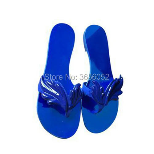 Qianruiti Black Red Blue Gold Silver Summer Beach Shoes Women Clip Toes Winged Leaf Slides Tong Femme Flip Flops Flat Slippers