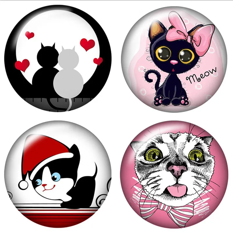 

New Lovely cartoon cats 1lot(10pcs) 12mm/16mm/18mm/25mm Round photo glass cabochon demo flat back Making findings ZB0468