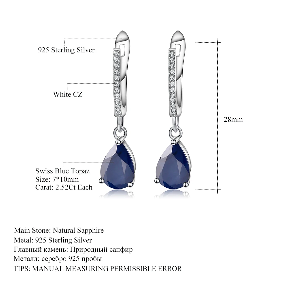 Gem\'s Ballet 5.05Ct Natural Blue Sapphire Gemstone Drop Earrings 925 Sterling Silver Fine Jewelry For Women Wedding