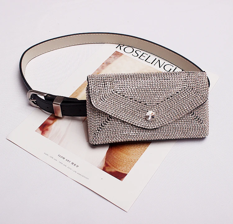 Glitter Full Diamond Waist Bag New Fashion Dark Buckle Pu Leather Belt Pockets Belt Ladies Dual-use Three Optional Tide Bag 729