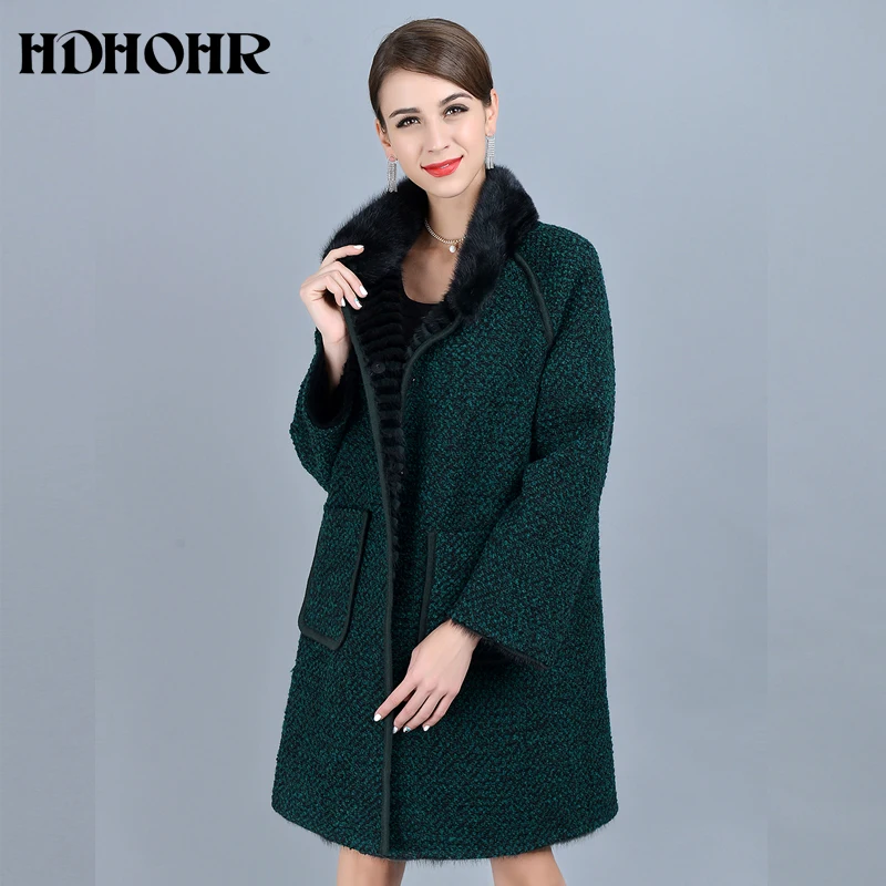 HDHOHR 2024 High Quality Knitted Mink Fur Coats Fashion Natural Mink Jacket Double Side Wear Winter Female Warm Genuine Fur Coat