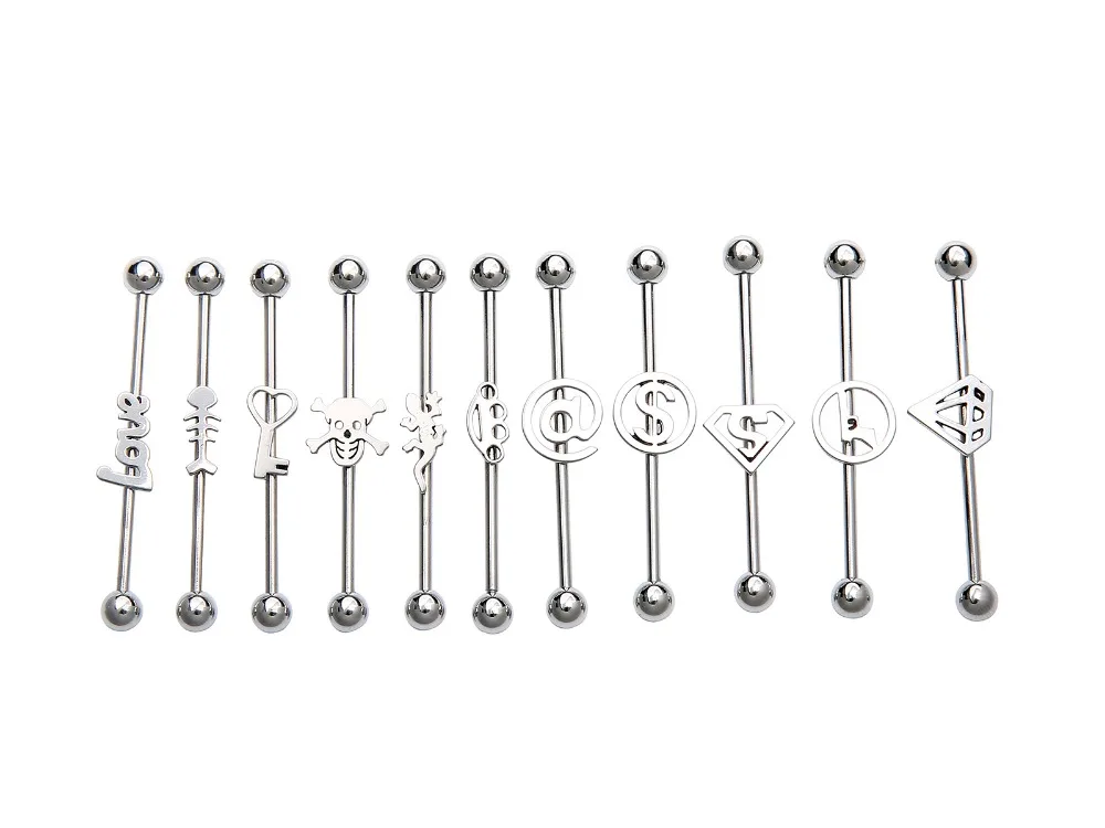 50pcs 14g~1.6mm Ear Straight Helix Scaffold Barbells Industrial Bar Body Jewelry Ear Piercing Mix Logos