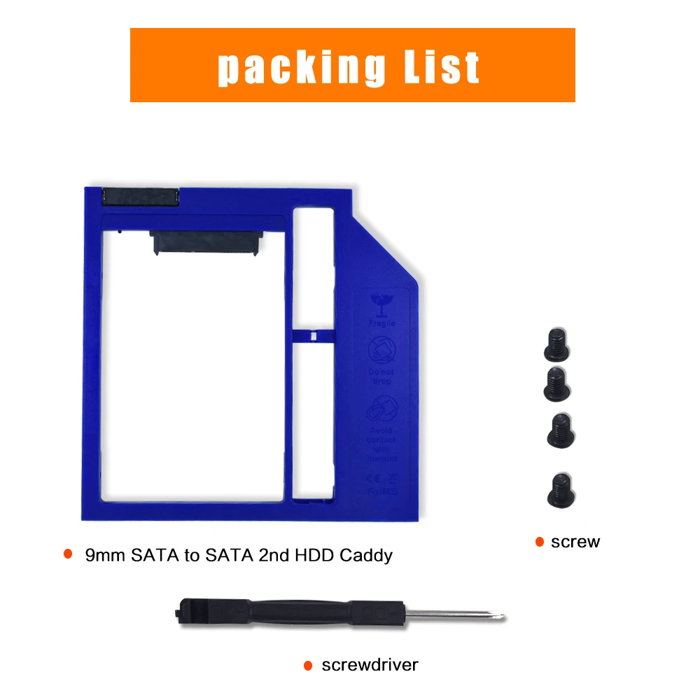 TISHRIC Blue Plastic Optibay 2nd HDD Caddy Box 9.5mm SATA 3.0 for 9/9.5mm 2.5" SSD Adapter CD DVD HDD Case Enclosure For Laptop
