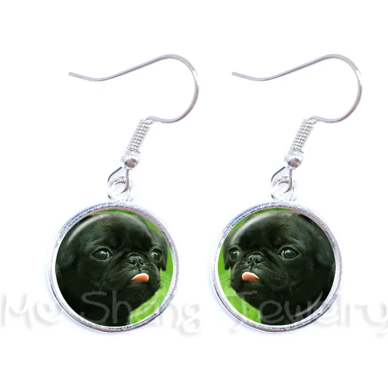 Dog Patterned Round Glass Domed Earrings Animal Pattern Series Dog Lover Creative Gift Handmade Fashion Drop Earrings