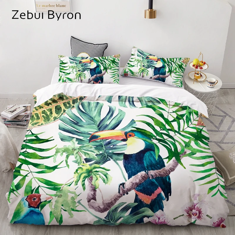 3D HD Print Bedding Set Custom/King/Europe/USA,Duvet Cover Set Queen/King,Quilt/Blanket Cover Set Bedclothes Eucalyptus toucan