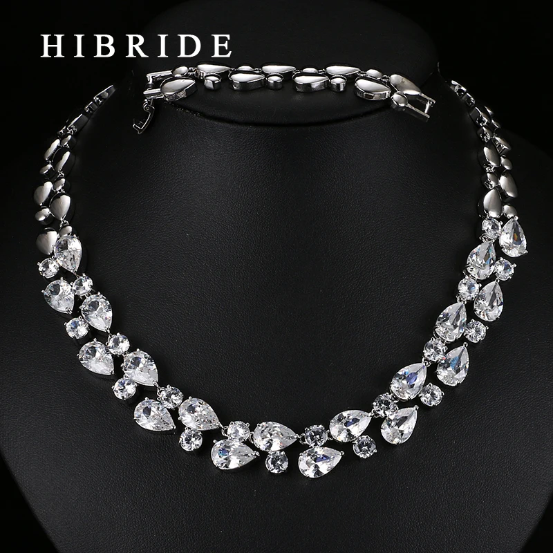 HIBRIDE Fashion Jewelry White Red Green Blue Muticolor Cubic Zirconia Necklaces For Women Top Quality Ladies Necklace N-18