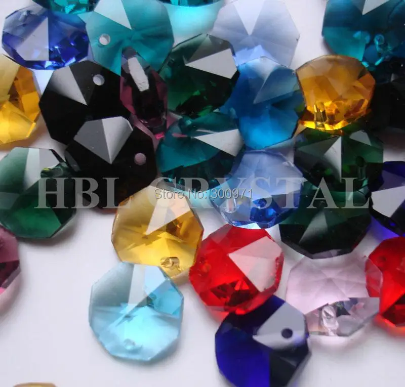 100pcs/lot , 15colors mixed 14mm crystal glass octagon beads in one hole , freeshipping, glass crystal octagon beads one hole.