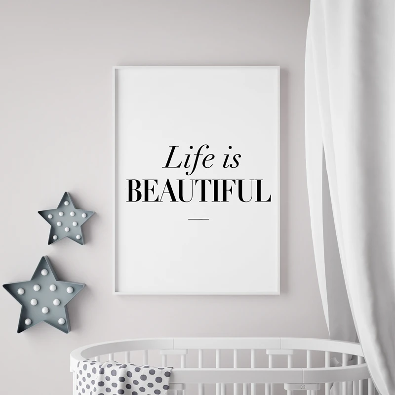 Life Is Beautiful Quote Canvas Art Print Painting Poster, Life Wall Art Print For Home Minimalism Decoration