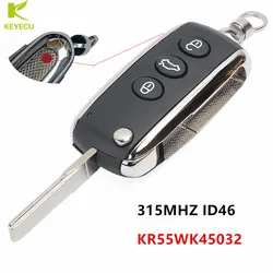 KEYECU Replacement 4 Buttons Flip Smart Remote Car Key 315MHz 46 CHIP for Bentley C*ontinental 2006-2016 KR55WK45032 Uncut Blade