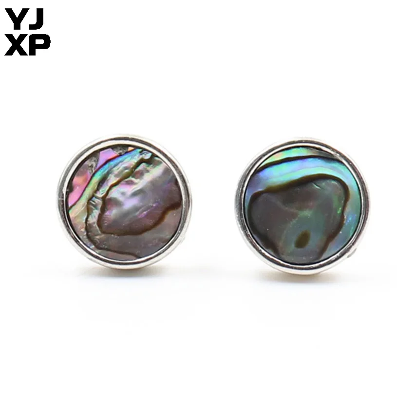 YJXP Multi-Colored Abalone Shell Stud Earring Round Shaped Natural Shells Stud Earrings for Women Anniversary Jewelry Gift