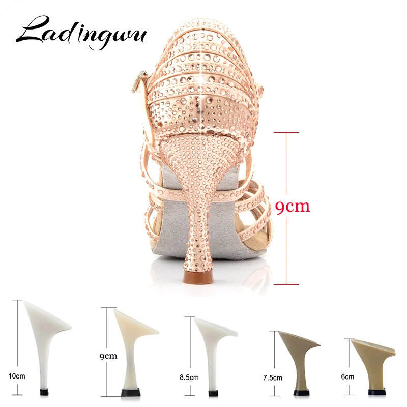 Ladingwu Dance Shoes Latin Woman Salsa Silk Satin Dancing Shoes Glitter Rhinestone Professional Dance Shoes Ballroom Soft Bottom