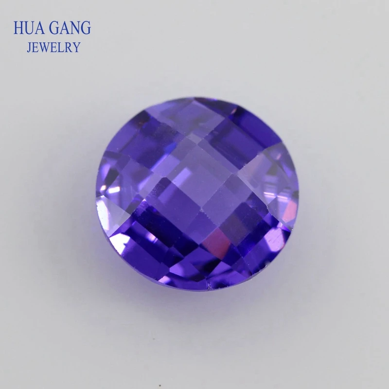 Violet Cubic Zirconia Stone Round Shape Double Checkerboard Cut Loose CZ Stone Synthetic Gems For Jewelry 4~14mm