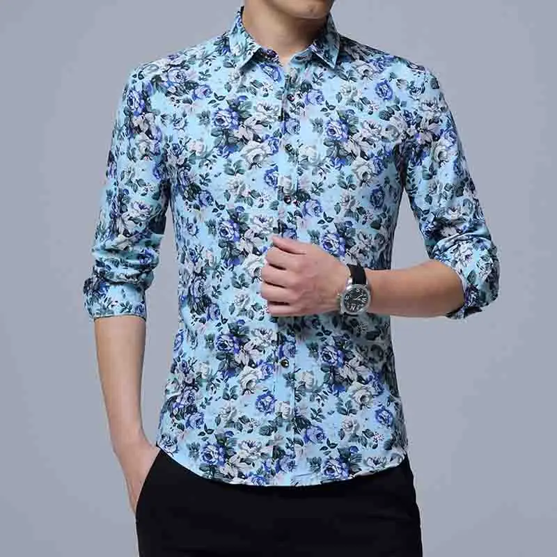 

Mens clothing Fashion Floral Print Slim Fit Shirts Men's Long Sleeve Casual Dress New Fashion Mens Short Sleeve Beach Hawaiian