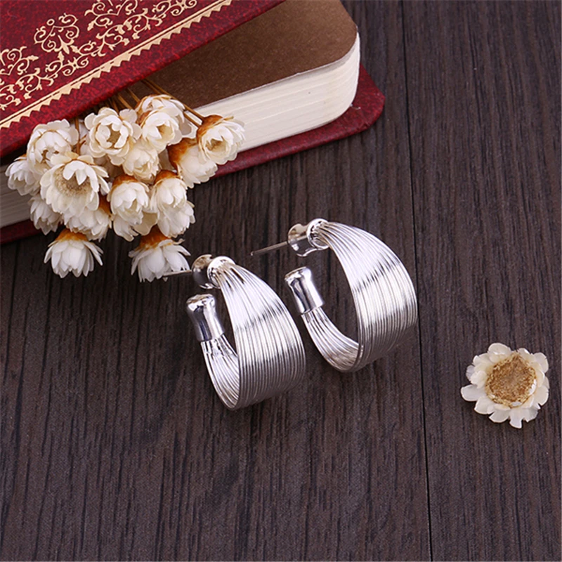 DOTEFFIL-pendientes de plata de ley 925 Lisa para mujer, aretes de tuerca multilínea para mujer, joyería de compromiso de moda para fiesta