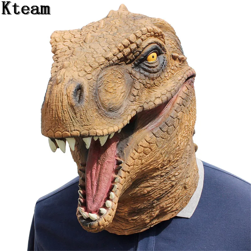 

2019 New Halloween Scary Animal Mask Fancy Emulsion Dress Party Props Dinosaur Headgear Head Cover for Adults Dinosaur Mask toy