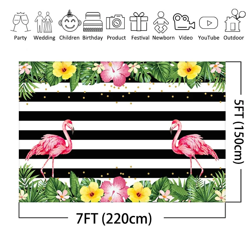 Latar Belakang Flamingo Garis-garis Bunga Tropis Latar Belakang Foto Flamingo Latar Belakang Fotografi Pesta Ulang Tahun Musim Panas
