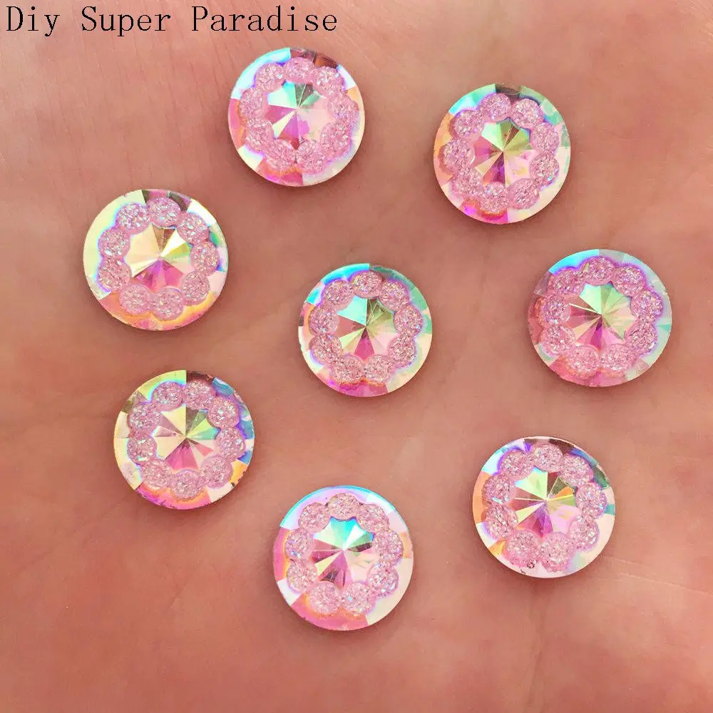 New DIY 40pcs 12mm AB Resin Round FlatBack Scrapbook Accessories Wedding Button Craft K57