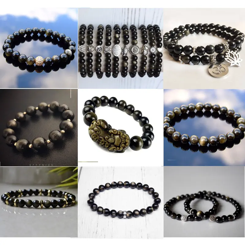 Natural Gold Obsidian Stone Beads For Jewelry Making Strand 15 Inches Loose DIY 4/6/8/10/12/14mm