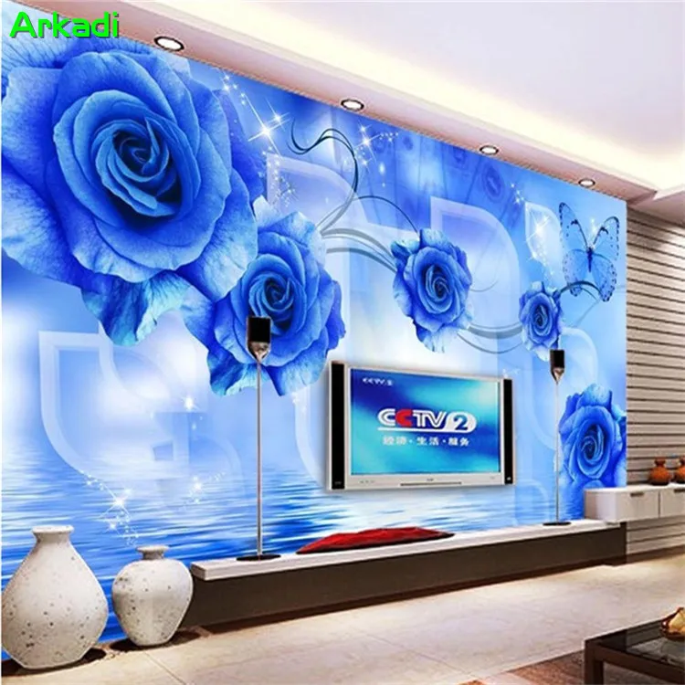 

Modern minimalist living room bedroom fashion romantic blue roses blue enchantress theme KTV hotel bedroom bedside wallpaper