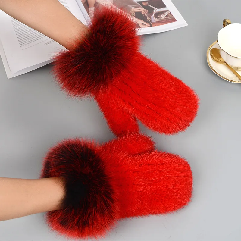 

Winter mink fur gloves for women high Real fur gloves New women Fashion Genuine Glove Knitted mink fur high quality