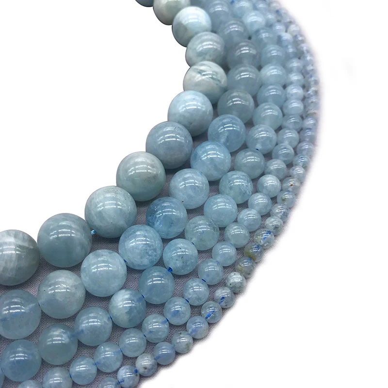 Wholesale Natural Aquamarin Stone Round Loose Spacer Beads For Jewelry Making Bracelet Necklace 15inches/strand 6/8/10/12mm