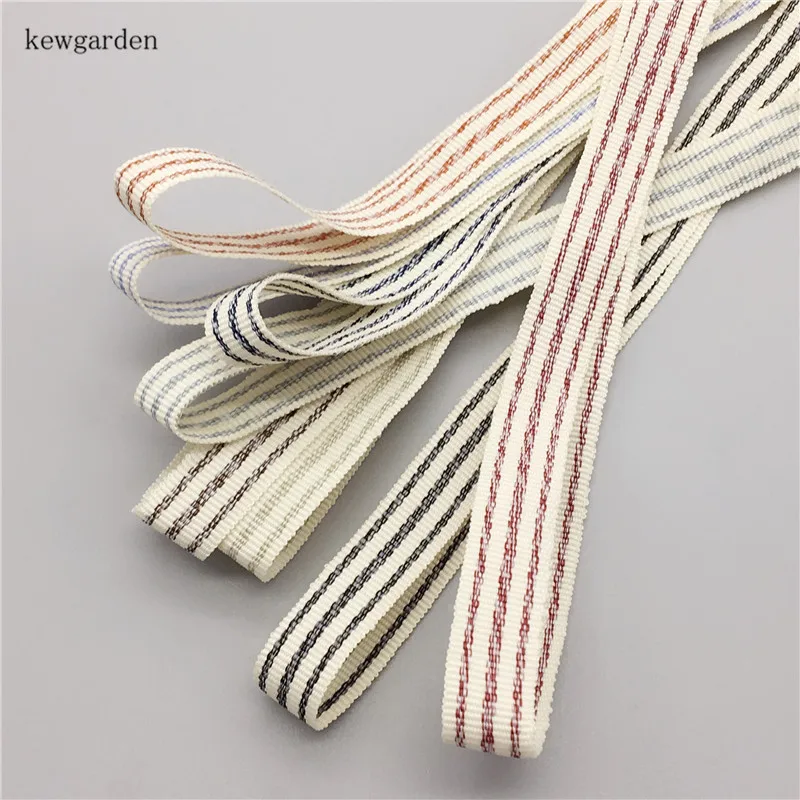 Kewgarden Stripe Cotton Ribbons 10mm 38mm DIY Bow Hair Accessories Handmade Tape Garment 10 Yards