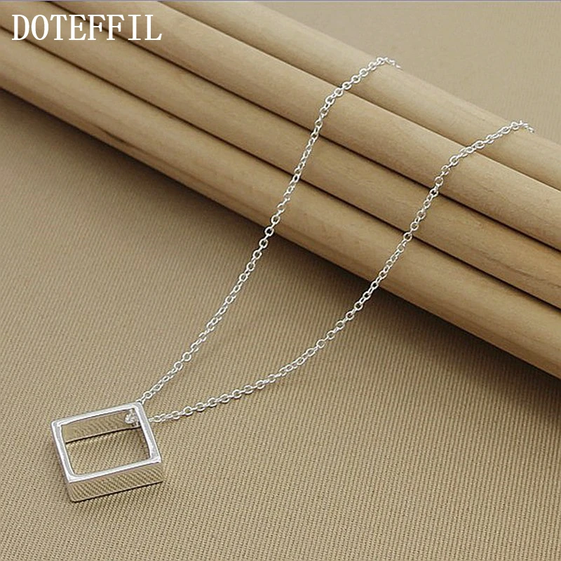 

DOTEFFIL 925 Sterling Silver 18 Inch Chain Square Pendant Necklace For Women Men Engagement Wedding Fashion Charm Jewelry